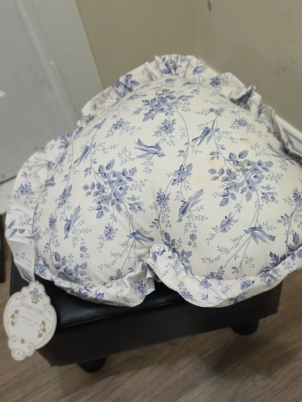 Shabby Chic Blue Floral Ruffle Accent Pillow
